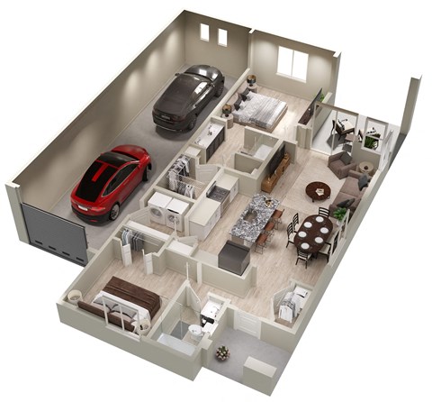 Floor plan for 2 beds, 2 baths, 1234 sqft